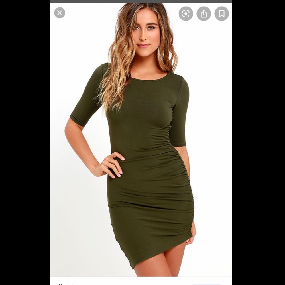 Lulu’s olive rouched bodycon dress